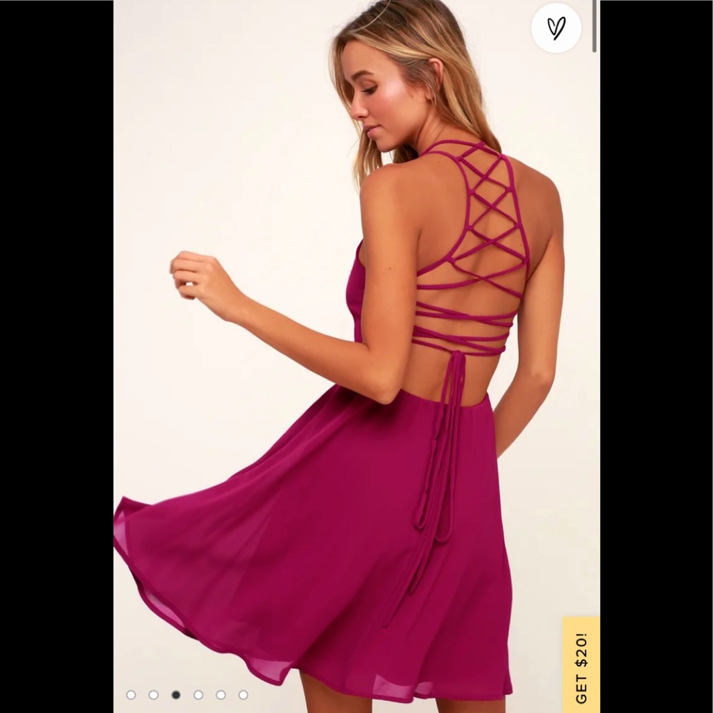 Lulus Good Deeds Magenta Lace-Up Dress